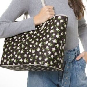 MICHAEL KORS CARTER LG  ROSE FLORAL TOTE HANDBAG & MATCHING WALLET BROWN…